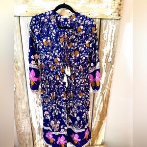 R. Vivimos Long Sleeve Bohemian MIDI Dress Navy Floral Women’s Size Small 4/6